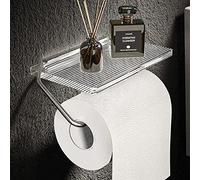 Soporte de papel higiénico de aleación de aluminio, bandeja acrílica, accesorios de baño, cocina, para colgar en la pared, soporte para rollo de papel higiénico sin perforaciones (plata)