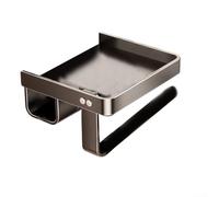 Soporte de papel higiénico de aleación de aluminio con estante, tapa abatible impermeable, dispensador de rollo de pañuelos montado en la pared para baño, RV (gris B)