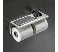 Soporte de papel higiénico de doble rollo con estante, dispensador de pañuelos de acero inoxidable montado en la pared para baño (plata)