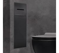Soporte de papel higiénico de montaje F con cepillo y armario oculto, nizador de pared que ahorra espacio para baño/ducha/inodoro, diseño negro Slish para espacios modernos