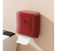 Soporte de Papel Higiénico de Pared para Baño - Caja de Toallas 2 en 1 con Cajón para Toallitas Higiénicas/Sacos de Basura Apertura a Presión Ahorro de Espacio Impermeable Diseño Rojo Brillante