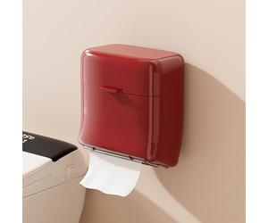 Soporte de Papel Higiénico de Pared para Baño - Caja de Toallas 2 en 1 con Cajón para Toallitas Higiénicas/Sacos de Basura Apertura a Presión Ahorro de Espacio Impermeable Diseño Rojo Brillante