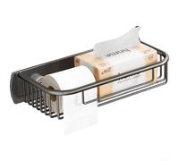 Soporte de papel higiénico de succión al vacío de aluminio para montaje en pared de baño, no requiere herramientas, factor de forma compacto que se adapta a áreas estrechas de mostrador o pared (B)