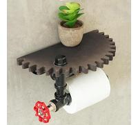 Soporte de papel higiénico de tubo industrial retro con estante de madera, soporte de toallero montado en la pared para decoración de baño, oficina, cafetería, marrón, 25 cm (B)