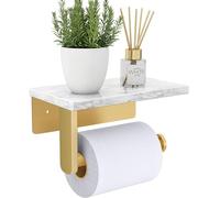 Soporte de Papel higiénico Dorado Cepillado con Estante de mármol Natural, Tornillo de Acero Inoxidable 304 montado en la Pared, dispensador de Papel de Seda para baño y baño