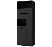 Soporte de papel higiénico montado en la pared de acero inoxidable y cubo de basura, estante de almacenamiento integrado para baño, cocina, oficina, color negro, 30 x 78 x 14 cm