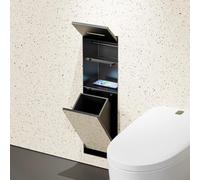 Soporte de papel higiénico montado en la pared que ahorra espacio con cesta y estante integrados, organizador de acero inoxidable para baño y cocina
