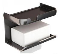 Soporte de papel higiénico y de doble nivel para uso en baño con instalación sin taladro, base antideslizante y construcción de aluminio espacial en estilo minimalista (gris)