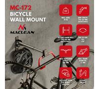 Soporte de Pared Ajustable para Bicicletas Maclean | Capacidad de Carga de 30 kg | Soporte Plegable | Brazos horizontales de Alcance Ajustable | Protección del Cuadro para Garaje, sótano o Piso