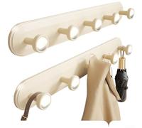 Soporte de pared con ventosa de 5 ganchos para puerta de baño, sin taladro, uso en superficies lisas con refuerzo de triple ventosa (2 unidades, color blanco crema)