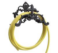 Soporte de pared de hierro fundido para manguera, diseño de lirio, 28 x 18 x 14 cm, soporte para manguera de jardín, metal antiguo