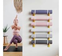 Soporte de pared de madera para esterillas de yoga - Soporte de pared para almacenamiento de esterillas de yoga de 6 o 9 niveles - Soporte para accesorios de gimnasio en casa - Estante para esterill