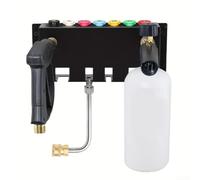 Soporte de pared de metal para lavadora a presión, para manguera de espuma, almacenamiento de botellas, color negro, 26,8 x 10 cm