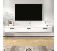 Soporte de pared flotante para TV, estante largo con puerta abatible, consola moderna para sala de estar, armario de TV flotante Slish con amplio espacio.