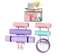 Soporte De Pared For Esterilla De Yoga 6 Tiers Yoga Mat Holder Wall Mount With Wood Floating Shelves, Storage Rack Home Accessories With Hooks For Hangin