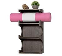Soporte De Pared For Esterilla De Yoga Yoga Mat Holder With Shelf, Wall Mounted 3 Tier Foam Roller Exercise Storage Rack, Gray Wood Organizer