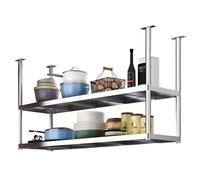 Soporte de pared ollas y sartenes cocina, organizador de almacenamiento de utensilios de cocina de metal, estante de acero inoxidable platos botellas y otros utensilios.(Ceiling mount,120x35x80cm)