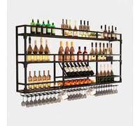 Soporte de pared para botellas de metal con estante para gafas, estante de vino de estilo industrial, perfecto para cocina, bar, sótano, solución de almacenamiento de 100 cm de largo