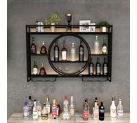 Soporte de pared para botellas de metal con luz LED, elegante estante de exhibición para bar cocina y restaurante, color negro (47.2 x 5.9 x 31.5 pulgadas)