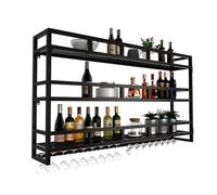 Soporte de pared para botellas de vino con estante de exhibición, estante de almacenamiento de vino negro para botellas, elegante unidad de exhibición de pared, perfecto para la decoración del hogar y