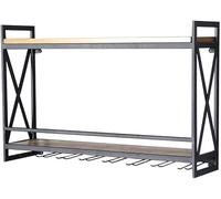 Soporte de pared para botellas de vino y copas color negro, 100 x 20 x 52 cm, elegante estante de vino para el hogar, bar, cocina o comedor, diseño que ahorra espacio, perfecto para los amantes del