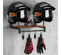 Soporte de Pared para Casco Moto, Soporte de Pared para Casco de Béisbol para Motocicleta Soporte para 2 Cascos Soporte de Exhibición con 4 Clips para Colgar para Guantes de Ropa de Motocicleta