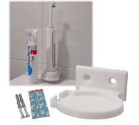 Soporte de pared para cepillos de dientes Oral-B con base ovalada, incluye tornillos y tiras Powerstrips Tesa, ahorra espacio y es seguro