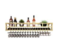 Soporte de pared para copas de vino y estantes de almacenamiento de botellas con estante para copas de vino y tira de luz LED, estante de exhibición de bebidas con instalación debajo del estante