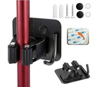 Soporte de pared para escobas de 4 cm sin taladrar, soporte para dispositivos de acero inoxidable negro, soporte autoadhesivo con ganchos para el hogar, cocina, baño y garaje, orden, organización