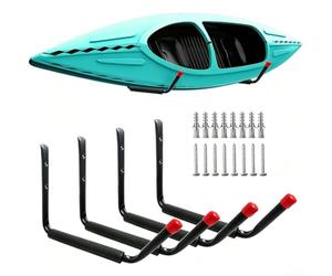 Soporte de pared para kayak, ganchos de almacenamiento para tabla de surf, canoa, tabla de remo, soporte de acero al carbono resistente con acolchado protector, sistema de organización de garaje, rojo
