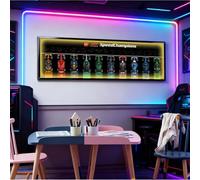 Soporte de pared para Lego Speed Champions F1 | Compatible con 10 coches de carreras 77242-77251 Placa de pared 120 x 40 cm | Decoración regalo (modelos no incluidos) (negro con luz)