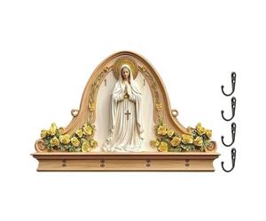Soporte de pared para llavero, llavero para pared | Mail Hoìder, llavero de madera de granja con 4 ganchos de metal para los sagrados de Nuestra Señora Guadalupe, decoración interior decorativa p