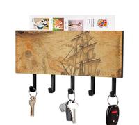 Soporte de pared para llaves con diseño de barco y brújula, colgador adhesivo para llaves, color negro, con 5 ganchos, sin necesidad de taladrar, organizador de cadena para sala de estar, puerta prin