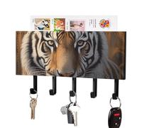 Soporte de pared para llaves Tiger, colgador adhesivo para llaves, color negro, con 5 ganchos, sin necesidad de taladrar, organizador de cadena para sala de estar, puerta principal, pasillo, oficina.