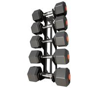 Soporte de Pared para Mancuernas | Rack Vertical 5 Hanteln | Cunas con Goma Protectora | Acero 80 kg | Gym en Casa | Tornillos y Tacos Incluidos | HORIZONTE