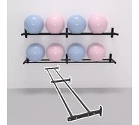 Soporte de pared para pelotas de yoga, estante de almacenamiento de metal ajustable para el hogar, gimnasio, estudio, balones de estabilidad, baloncesto y voleibol, longitud de 245 cm