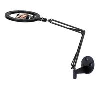 Soporte de pared para teléfono con aro de luz de 10" y brazo plegable, compatible con iPhone 15-7 Plus, teléfonos Samsung y cámaras web.