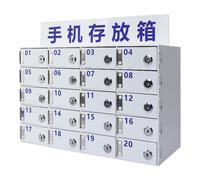 Soporte de pared para teléfono con cerradura de llave, 20 rejillas para almacenamiento en el hogar y la escuela y solución segura de visualización de dispositivos móviles