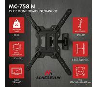 Soporte de Pared para TV Maclean MC-758N, 23-65 Pulgadas, Giratorio e inclinable, máx. 30 kg, VESA 100 x 100 a 400 x 400, Distancia Ajustable a la Pared: 55 a 207 mm, Negro