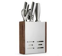 Soporte de pared para utensilios de acero inoxidable, drenaje de nogal | Acero inoxidable 304, detalles de nogal, secado ventilado, instalación sin taladro, se adapta a cuchillos, palillos y tijeras