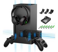 Soporte de pared para Xbox Series X, con 2 soportes para controlador y 1 soporte para auriculares, kit de montaje en pared para accesorios Xbox Series X, estante de pared con diseño de ventilación