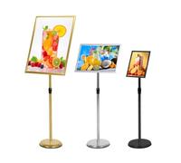 Soporte de pedestal ajustable para carteles con base redonda resistente, soporte de aviso de menú para exhibición de bodas/negocios (Nero, A2)