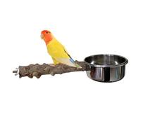 Soporte de perca con interruptor de alimentación, soporte para jaula de pájaros de madera con cuenco, reservas para mascotas con vaso de acero inoxidable para cacadosis medianas, periquitos