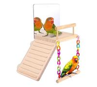 Soporte de perca para pájaros - Soporte de madera para loros con espejo | Accesorios de jaula para mascotas, juguete para masticar pájaros para guacamayos, conures, cacatúas, loros, periquitos