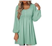 Soporte de pie para vestidos 2024, cuello en V, abotonado, manga larga, estilo imperio, con cintura trapezoidal y vestido dorado, Verde, XXL