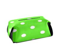 Soporte de piel para pañuelos, servilleta colgante, con correas ajustables y cremallera, dispensador de pañuelos automático recargable, lunares verdes fluorescentes