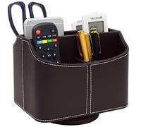 Soporte de piel sintética para control remoto, organizador de escritorio giratorio de 360 grados, caja de almacenamiento para mandos a distancia, guía de TV, correo, electrónica, bolígrafos, artículos