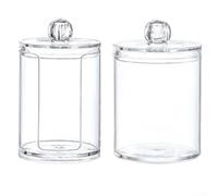 Soporte de plástico transparente Q-Tip con tapa a prueba de polvo, recipiente organizador compacto para hisopos de algodón, bolas redondas, contenedor de almacenamiento inastillable para baño, tocador