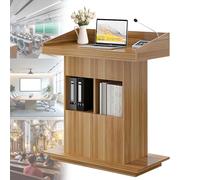 Soporte de podio de madera maciza, atril de iglesia de doble capa para aulas y discursos, color de madera original, base estable, ideal para presentaciones y eventos