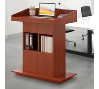Soporte de podio de madera maciza de teca para aula e iglesia, 39.4 x 20 pulgadas con almacenamiento de 3 niveles y deflectores elevados, muebles de presentación duraderos y elegantes